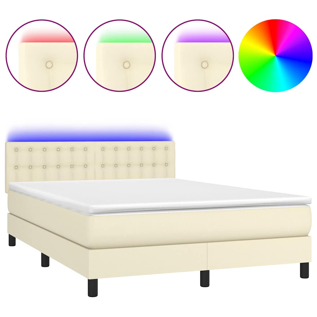 Krémszínű műbőr rugós ágy matraccal és LED-del 140x200 cm 2