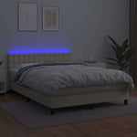 Krémszínű műbőr rugós ágy matraccal és LED-del 140x200 cm 3