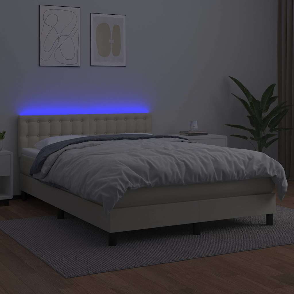 Krémszínű műbőr rugós ágy matraccal és LED-del 140x200 cm 3