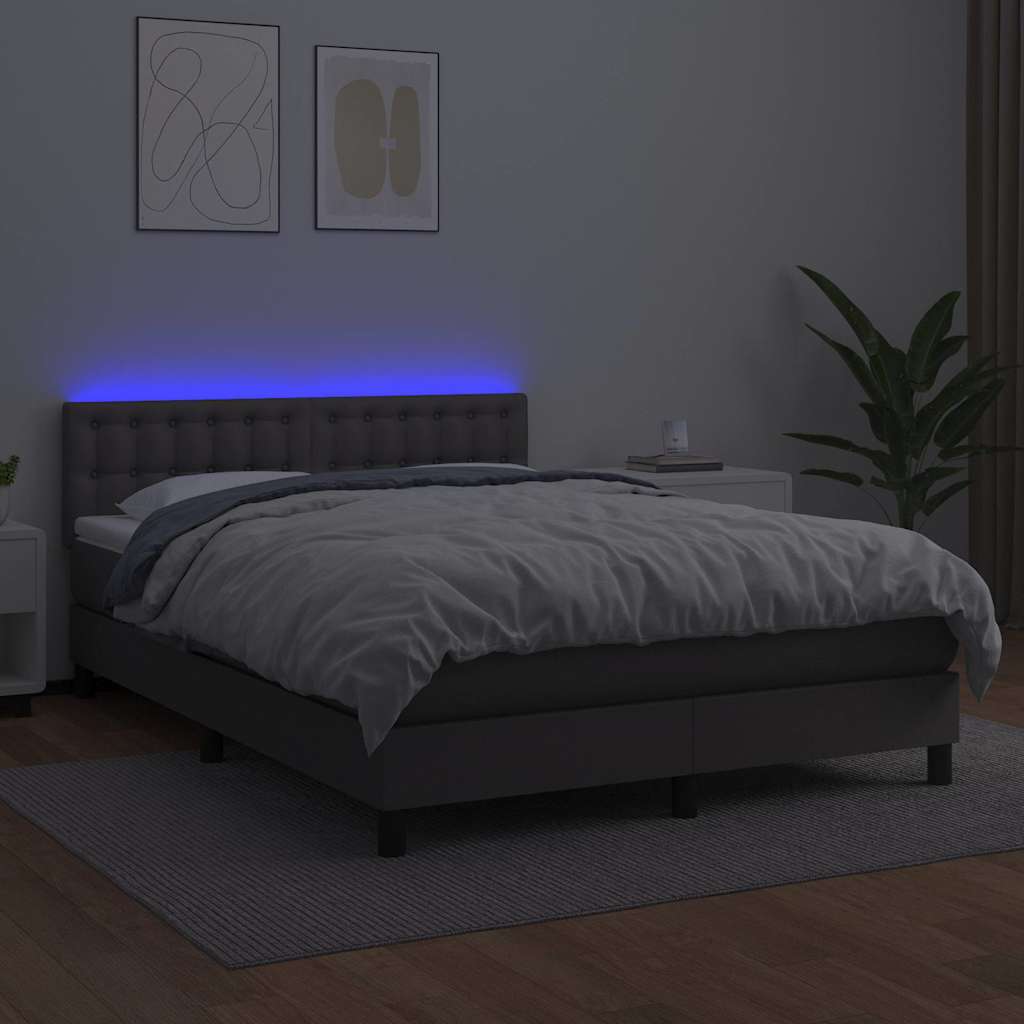 Szürke műbőr rugós ágy matraccal és LED-del 140x200 cm 4