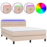 Cappuccino színű műbőr rugós ágy matraccal és LED-del 140x200cm 2