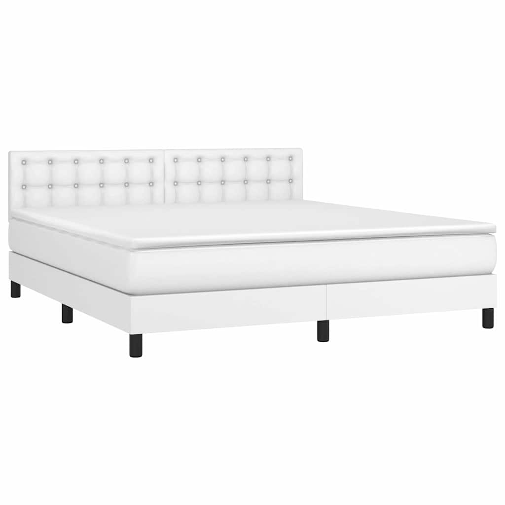 Fehér műbőr rugós ágy matraccal és LED-del 160x200 cm 3