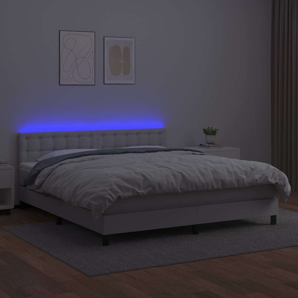 Fehér műbőr rugós ágy matraccal és LED-del 160x200 cm 4