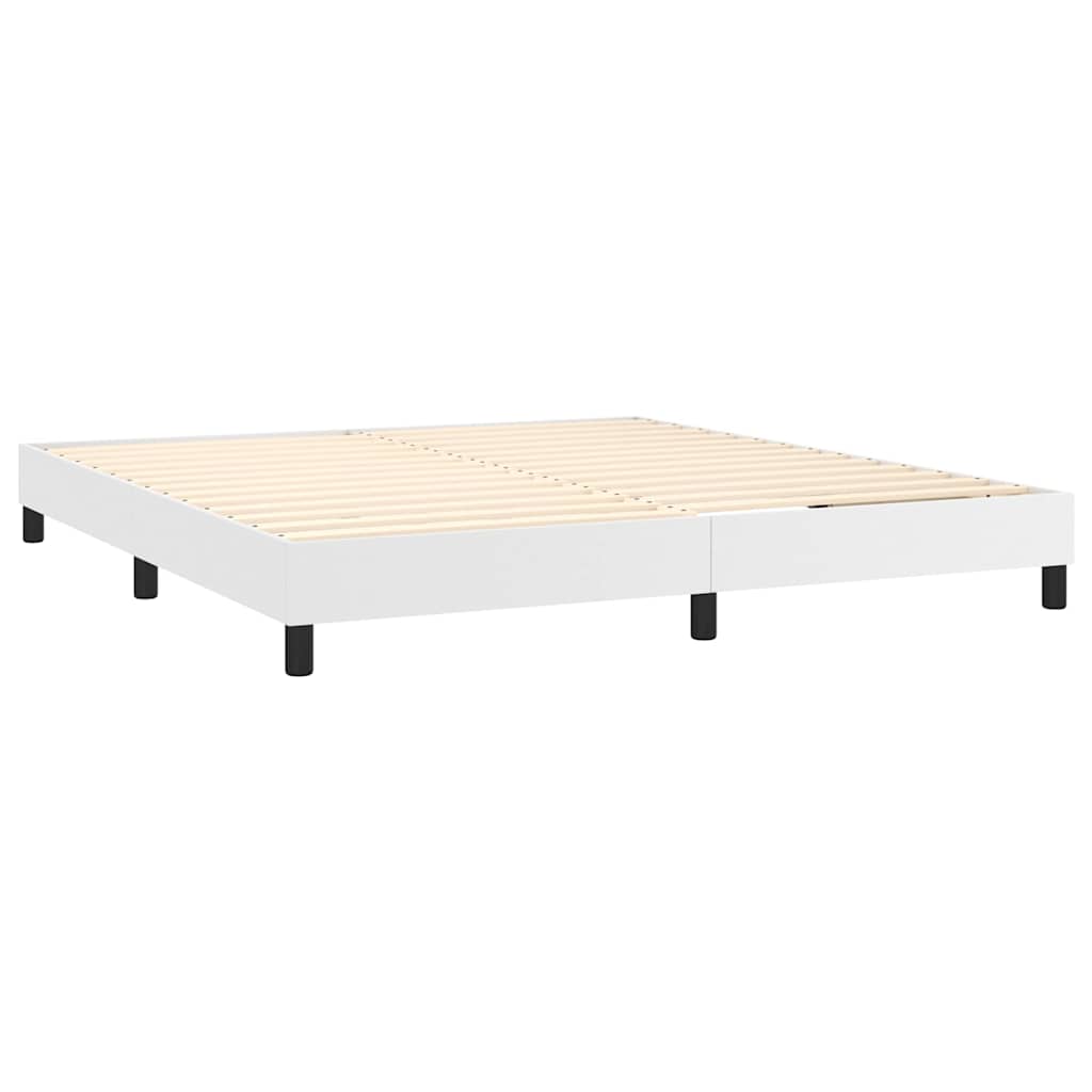 Fehér műbőr rugós ágy matraccal és LED-del 160x200 cm 5