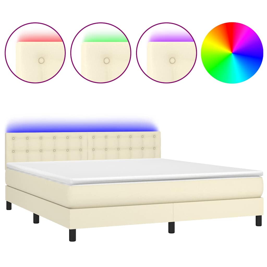 Krémszínű műbőr rugós ágy matraccal és LED-del 160x200 cm 2