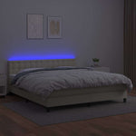 Krémszínű műbőr rugós ágy matraccal és LED-del 160x200 cm 3