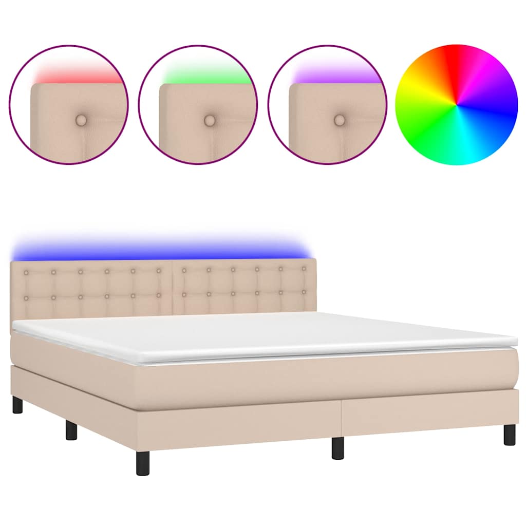 Cappuccino színű műbőr rugós ágy matraccal és LED-del 160x200cm 2