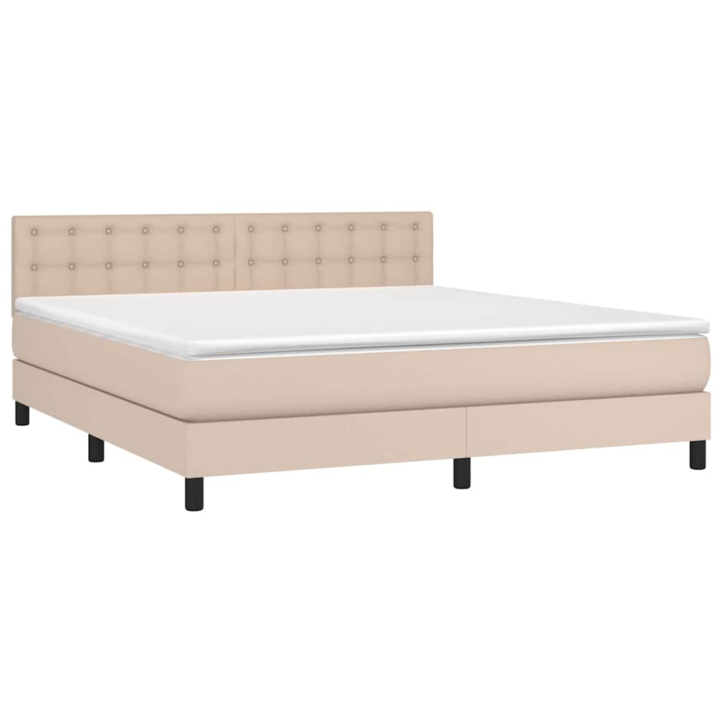 Cappuccino színű műbőr rugós ágy matraccal és LED-del 160x200cm 3