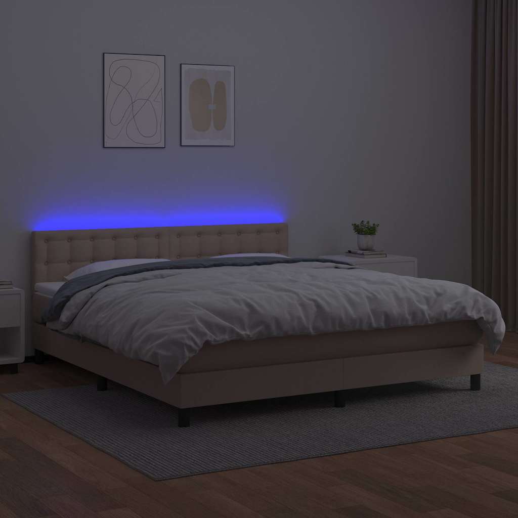 Cappuccino színű műbőr rugós ágy matraccal és LED-del 160x200cm 4