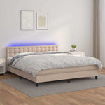 Cappuccino színű műbőr rugós ágy matraccal és LED-del 160x200cm