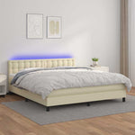 Krémszínű műbőr rugós ágy matraccal és LED-del 180x200 cm
