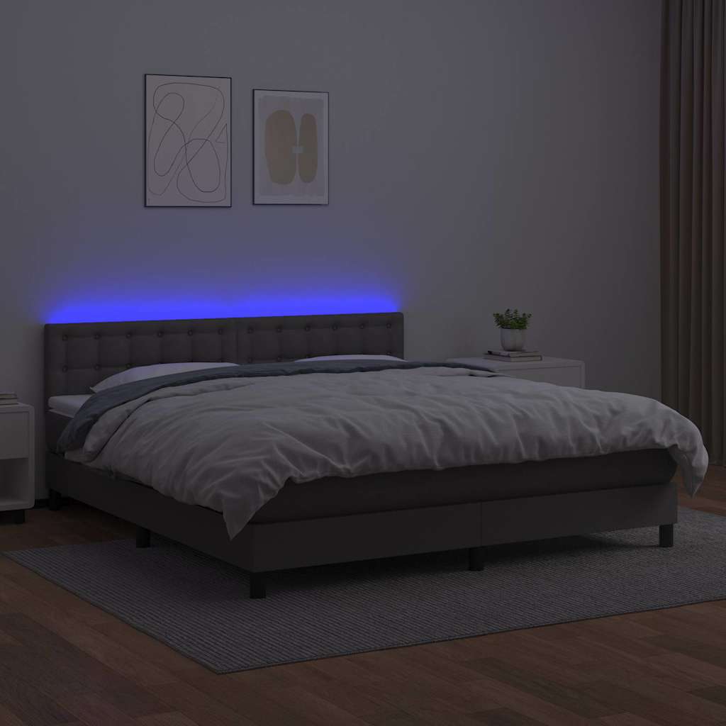 Szürke műbőr rugós ágy matraccal és LED-del 180x200 cm 4
