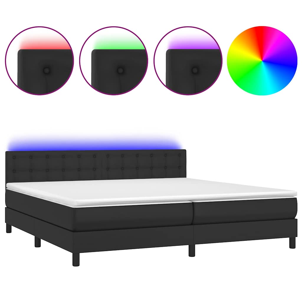 Fehér műbőr rugós ágy matraccal és LED-del 200x200 cm 2