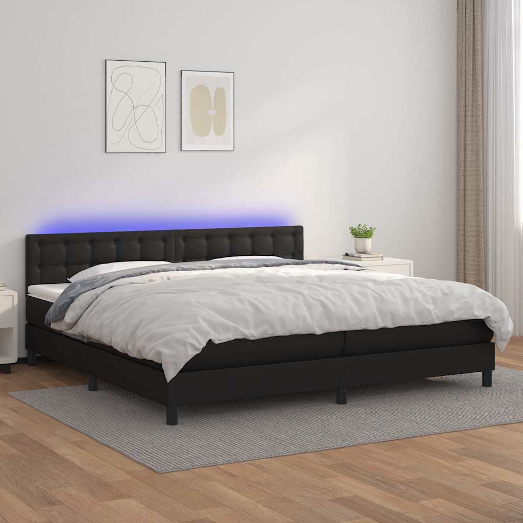 Fehér műbőr rugós ágy matraccal és LED-del 200x200 cm