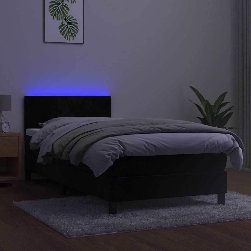Fekete bársony rugós és LED-es ágy matraccal 90x190 cm 4