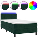 Sötétzöld bársony rugós és LED-es ágy matraccal 90x190 cm 2