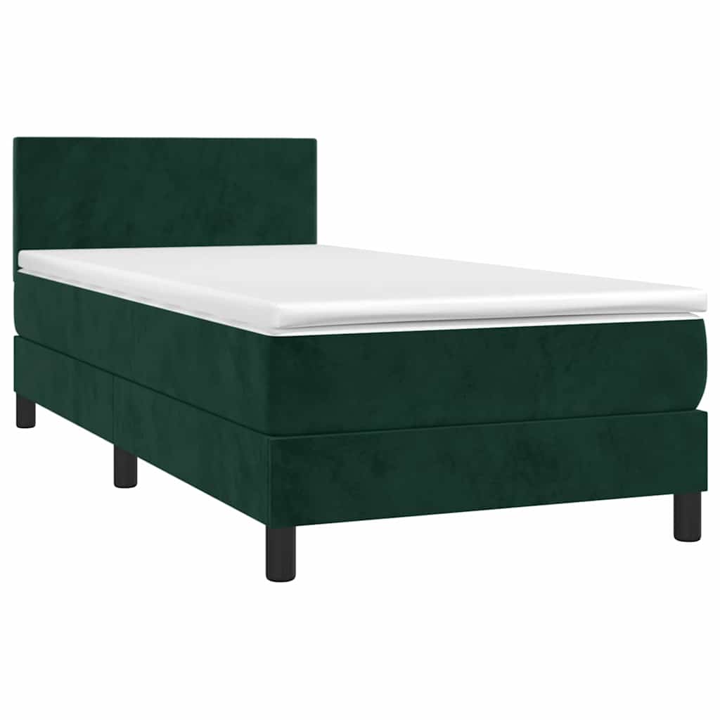 Sötétzöld bársony rugós és LED-es ágy matraccal 90x190 cm 3