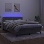Világosszürke bársony rugós és LED-es ágy matraccal 140x190 cm 4