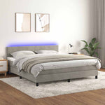 Világosszürke bársony rugós és LED-es ágy matraccal 160x200 cm