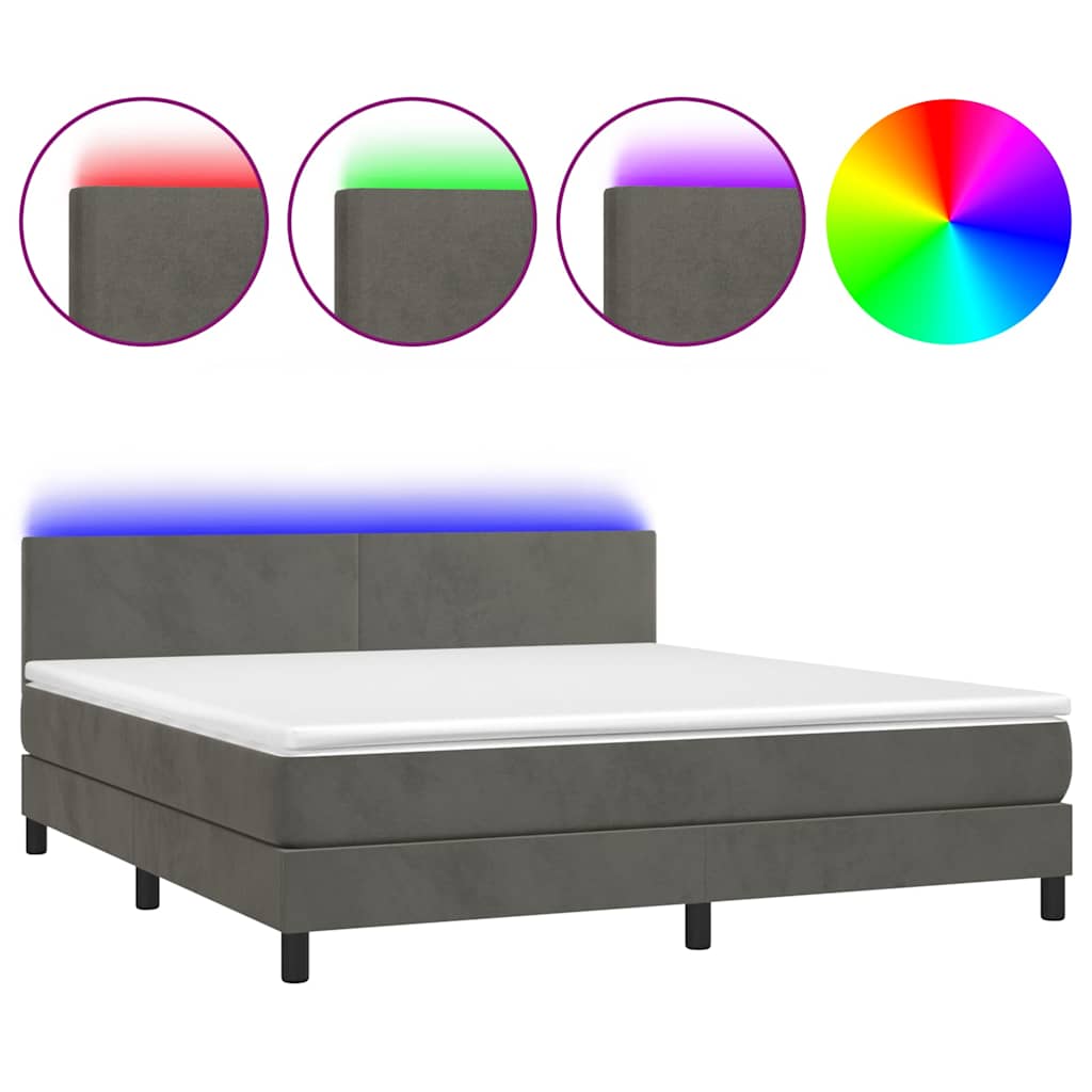 Sötétszürke bársony rugós és LED-es ágy matraccal 180x200 cm 2