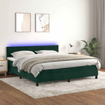 Sötétzöld bársony rugós és LED-es ágy matraccal 180x200 cm