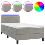 Világosszürke bársony rugós és LED-es ágy matraccal 80 x 200 cm 2