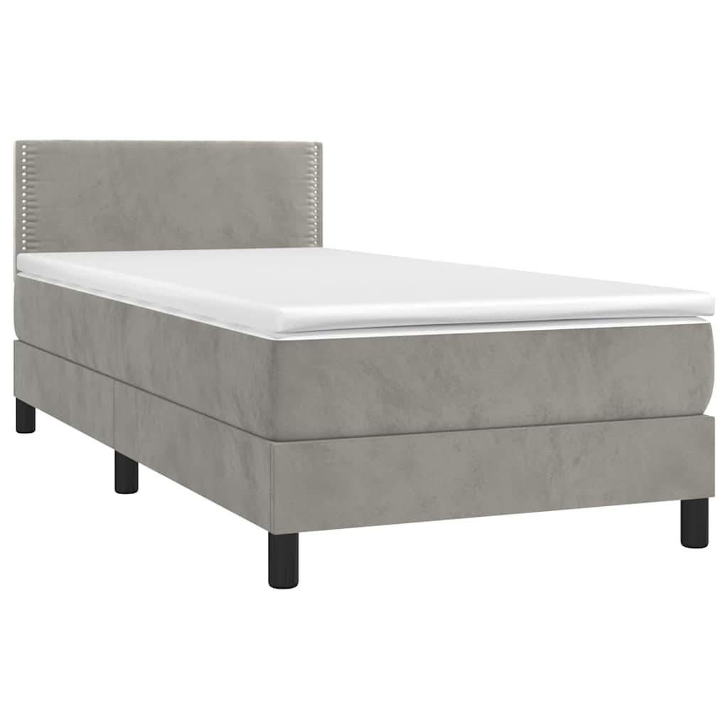 Világosszürke bársony rugós és LED-es ágy matraccal 80 x 200 cm 4