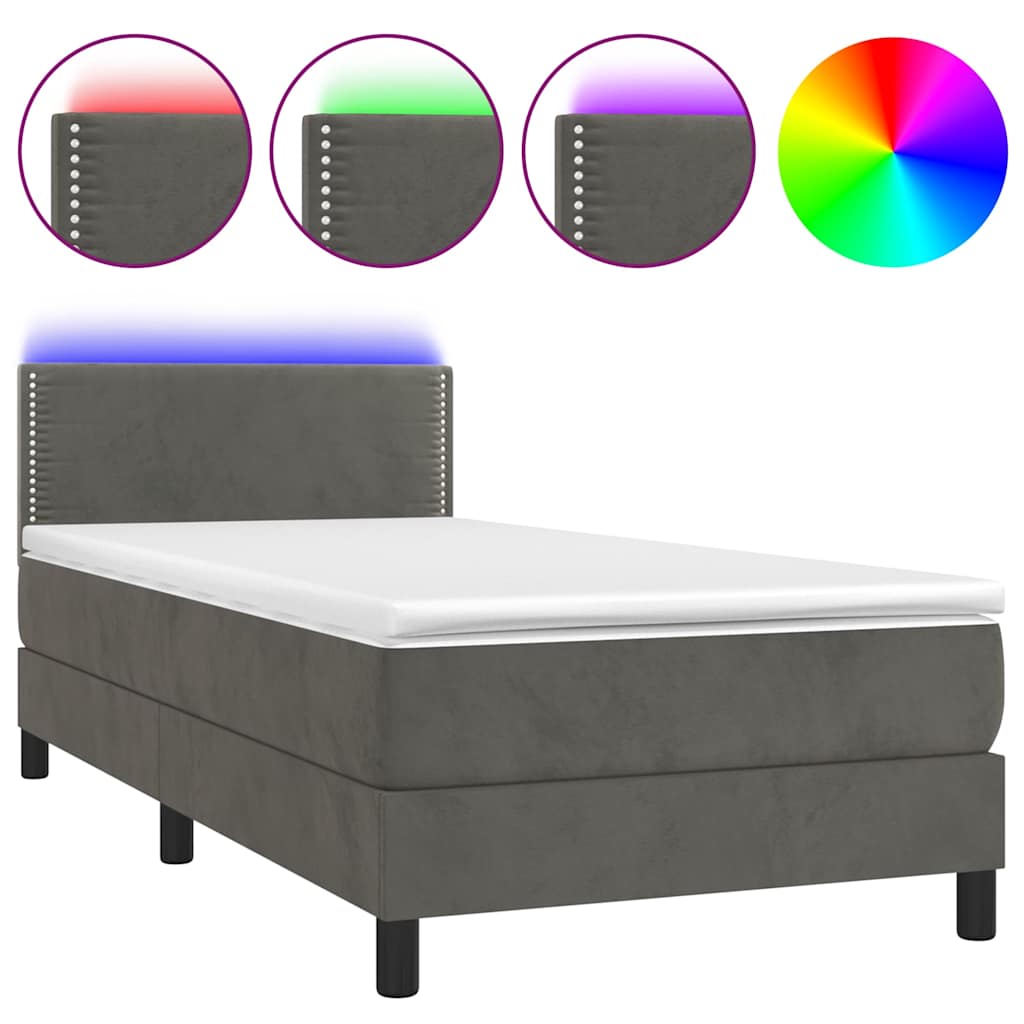 Sötétszürke bársony rugós és LED-es ágy matraccal 100x200 cm 2