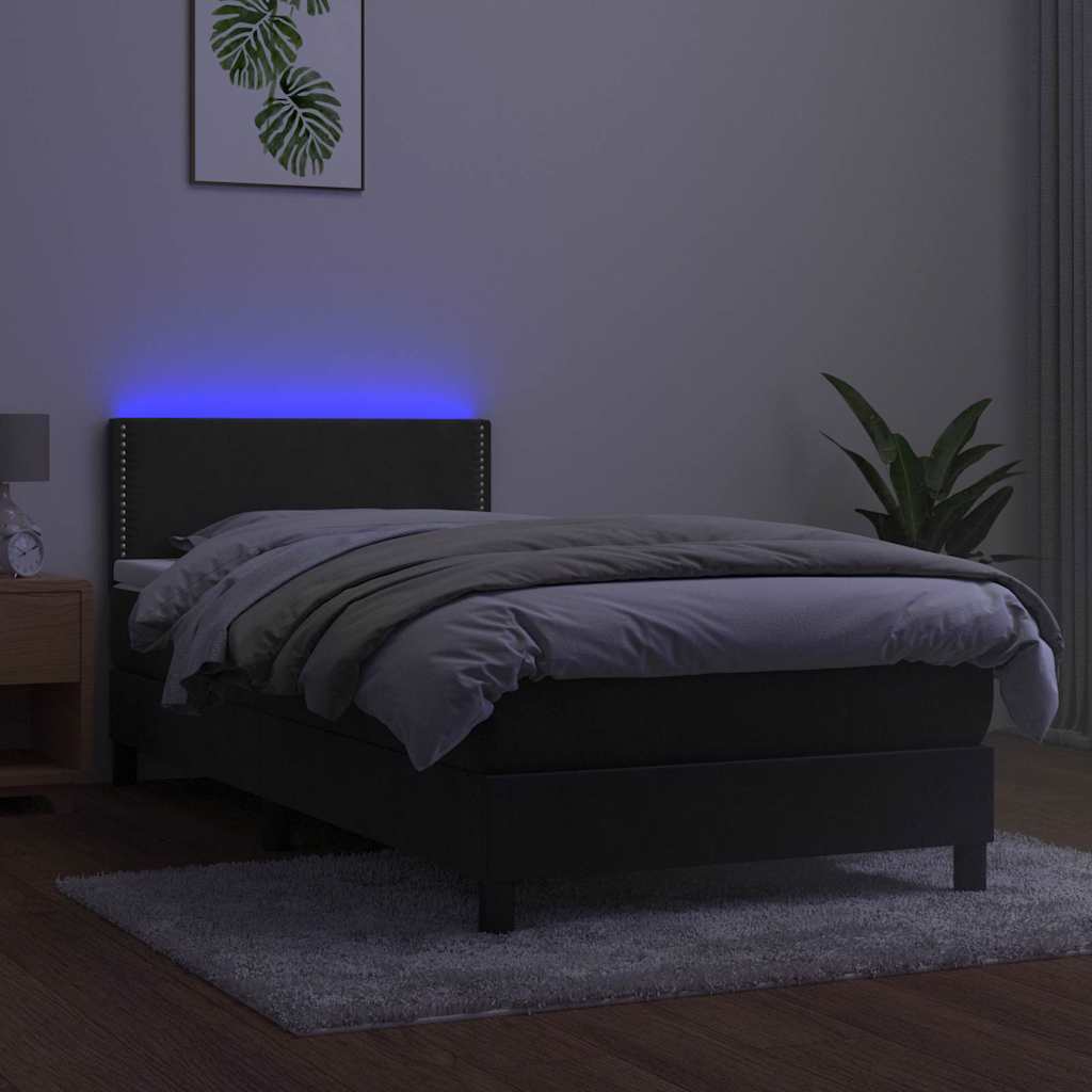 Sötétszürke bársony rugós és LED-es ágy matraccal 100x200 cm 3