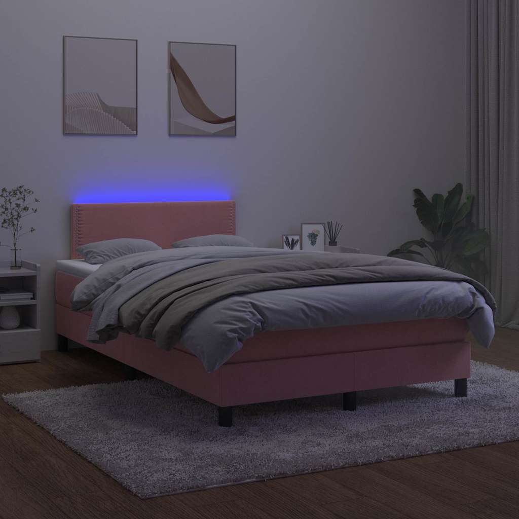 Rózsaszín bársony rugós és LED-es ágy matraccal 120x200 cm 3