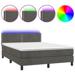 Sötétszürke bársony rugós és LED-es ágy matraccal 140x190 cm 2