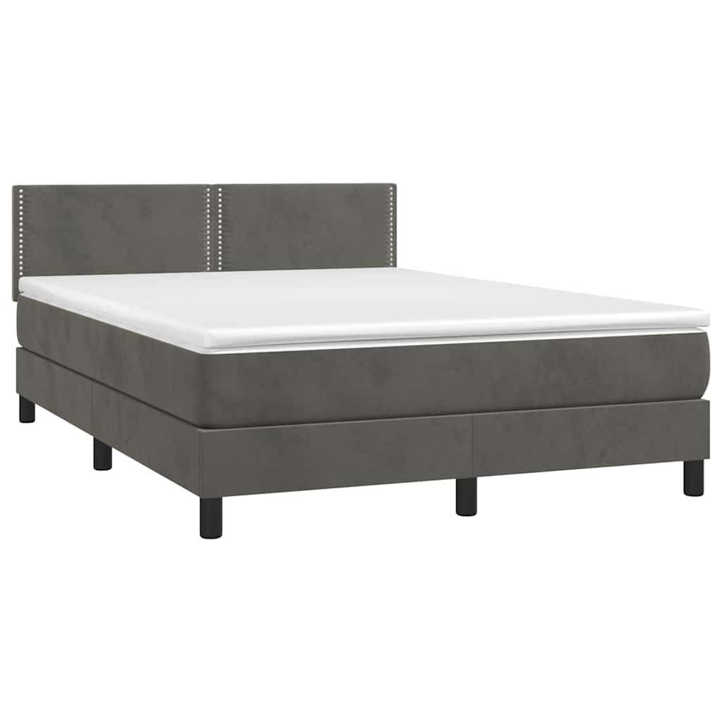 Sötétszürke bársony rugós és LED-es ágy matraccal 140x190 cm 4