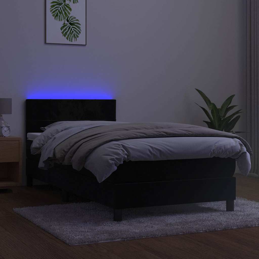 Fekete bársony rugós és LED-es ágy matraccal 90x190 cm 3