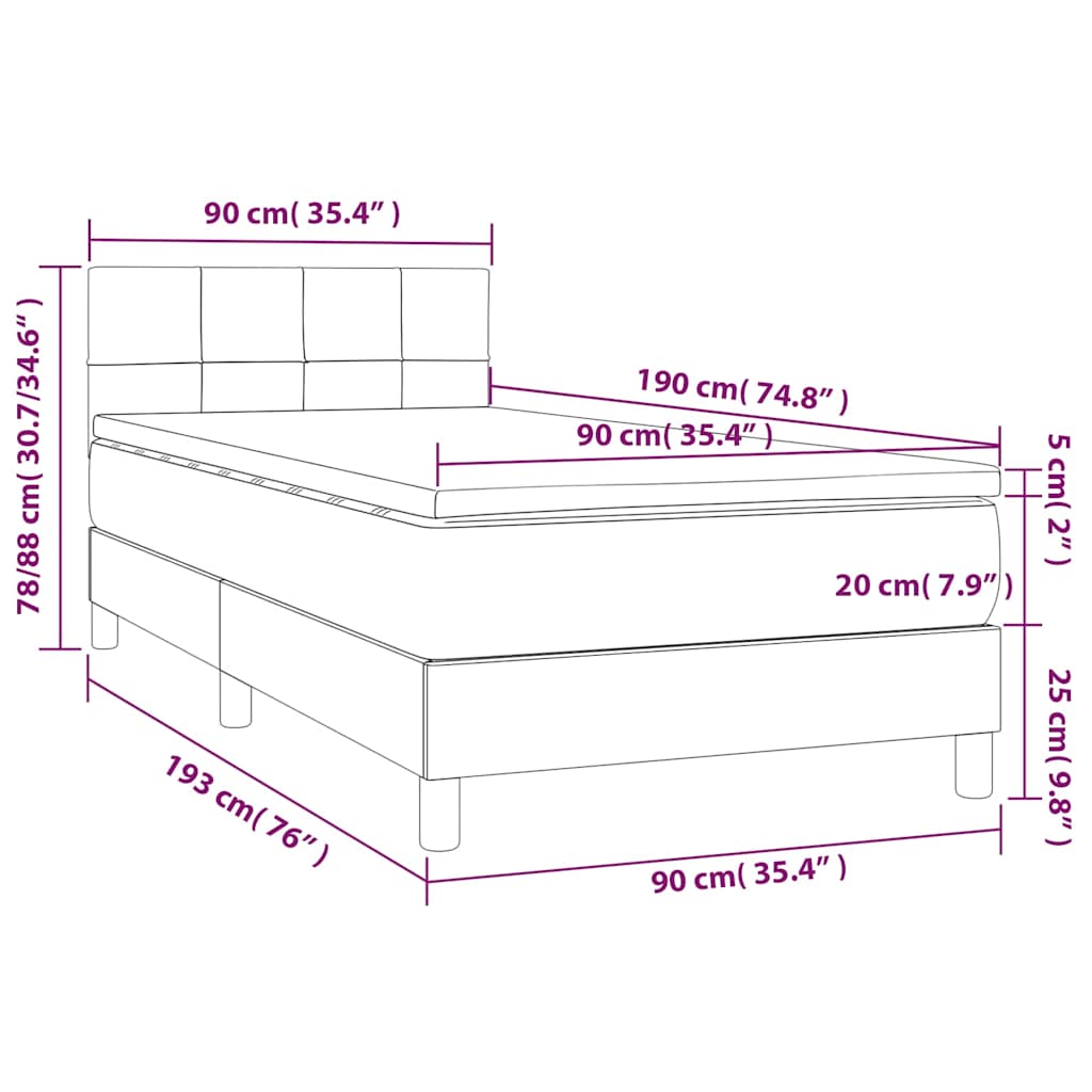 Fekete bársony rugós és LED-es ágy matraccal 90x190 cm 8