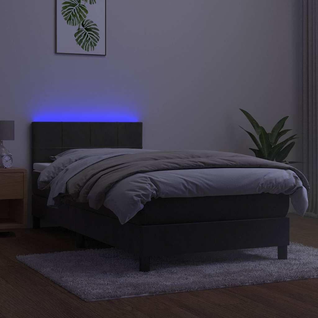 Sötétszürke bársony rugós és LED-es ágy matraccal 90x200 cm 3