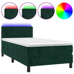 Sötétzöld bársony rugós és LED-es ágy matraccal 90x200 cm 2
