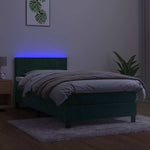 Sötétzöld bársony rugós és LED-es ágy matraccal 90x200 cm 3