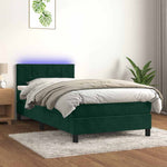 Sötétzöld bársony rugós és LED-es ágy matraccal 90x200 cm