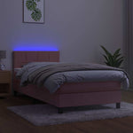 Rózsaszín bársony rugós és LED-es ágy matraccal 90x200 cm 3