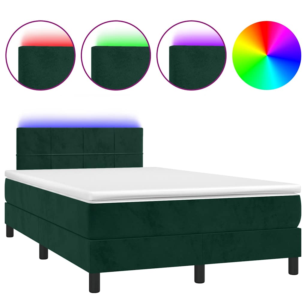 Sötétzöld bársony rugós és LED-es ágy matraccal 120x200 cm 2