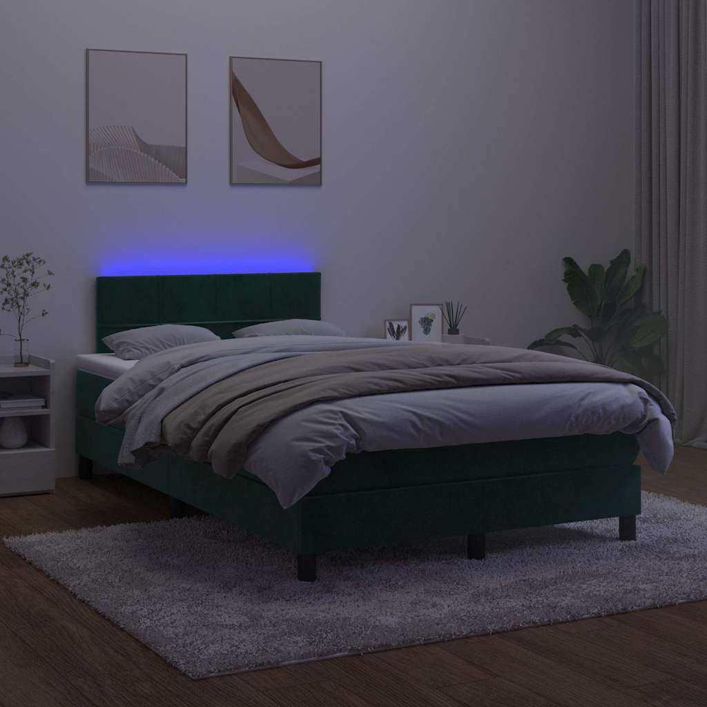 Sötétzöld bársony rugós és LED-es ágy matraccal 120x200 cm 3