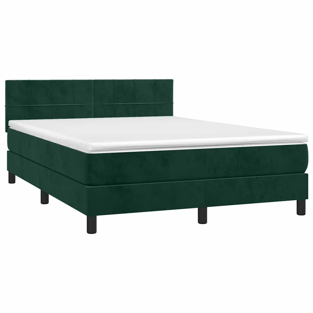 Sötétzöld bársony rugós és LED-es ágy matraccal 140x190 cm 4