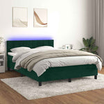 Sötétzöld bársony rugós és LED-es ágy matraccal 140x190 cm