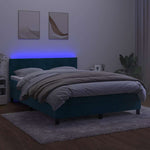 Sötétkék bársony rugós és LED-es ágy matraccal 140x200 cm 3