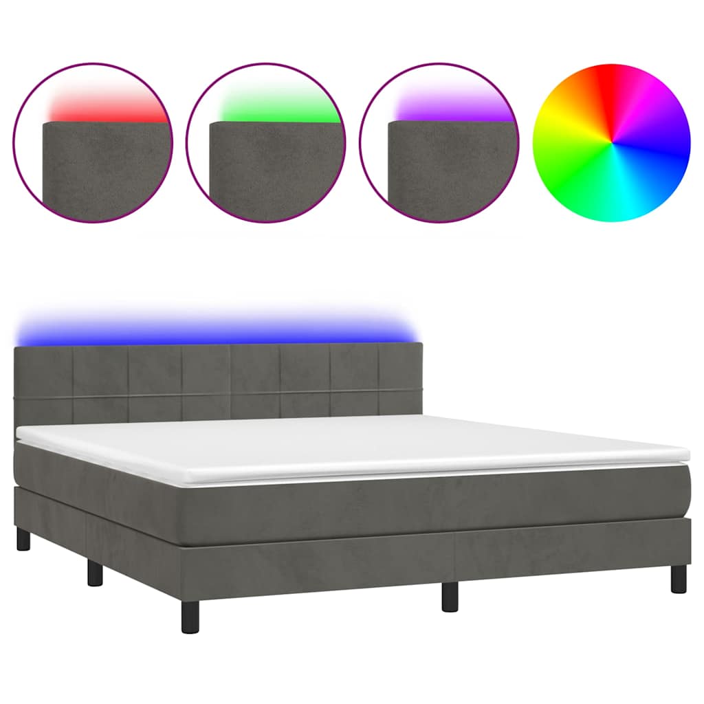 Sötétszürke bársony rugós és LED-es ágy matraccal 160x200 cm 2