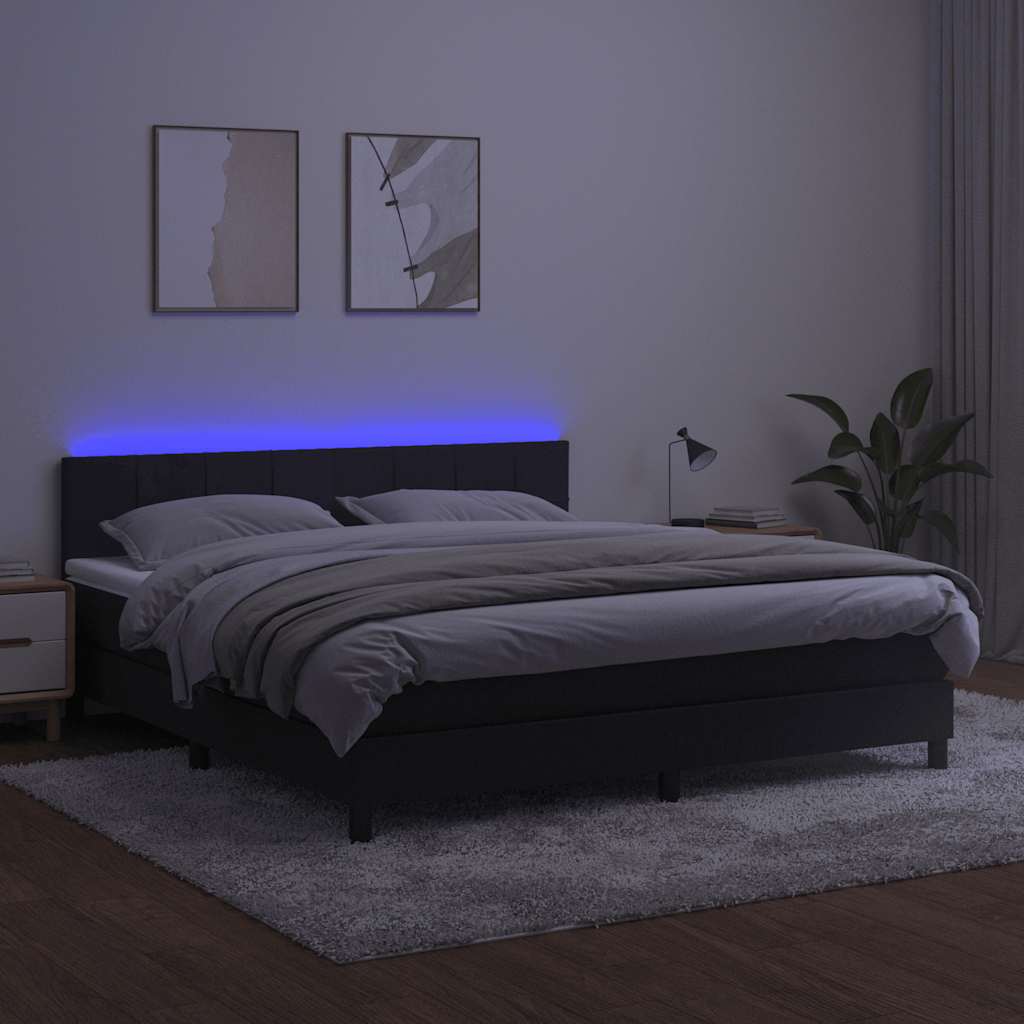 Fekete bársony rugós és LED-es ágy matraccal 180x200 cm 4