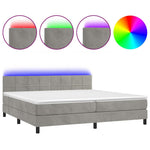Világosszürke bársony rugós és LED-es ágy matraccal 200x200 cm 2