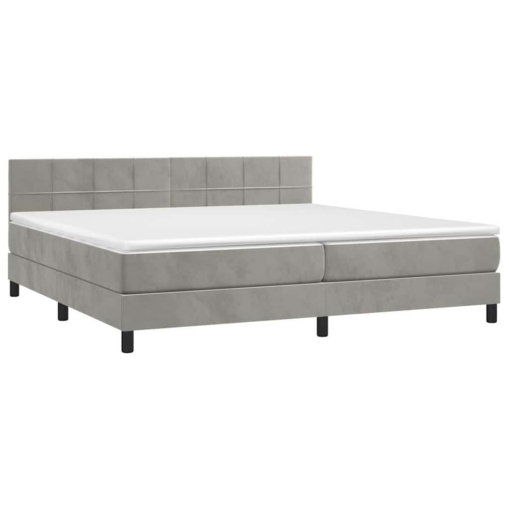 Világosszürke bársony rugós és LED-es ágy matraccal 200x200 cm 3