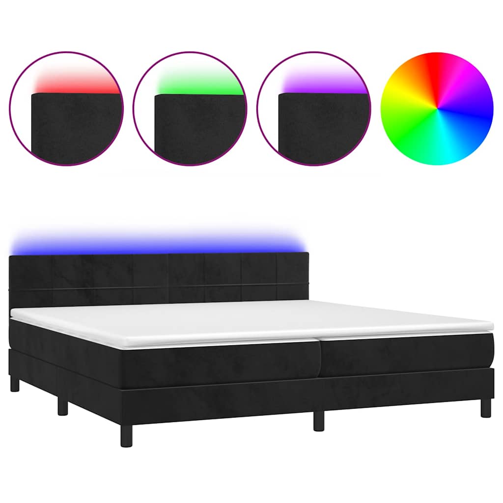 Fekete bársony rugós és LED-es ágy matraccal 200x200 cm 2