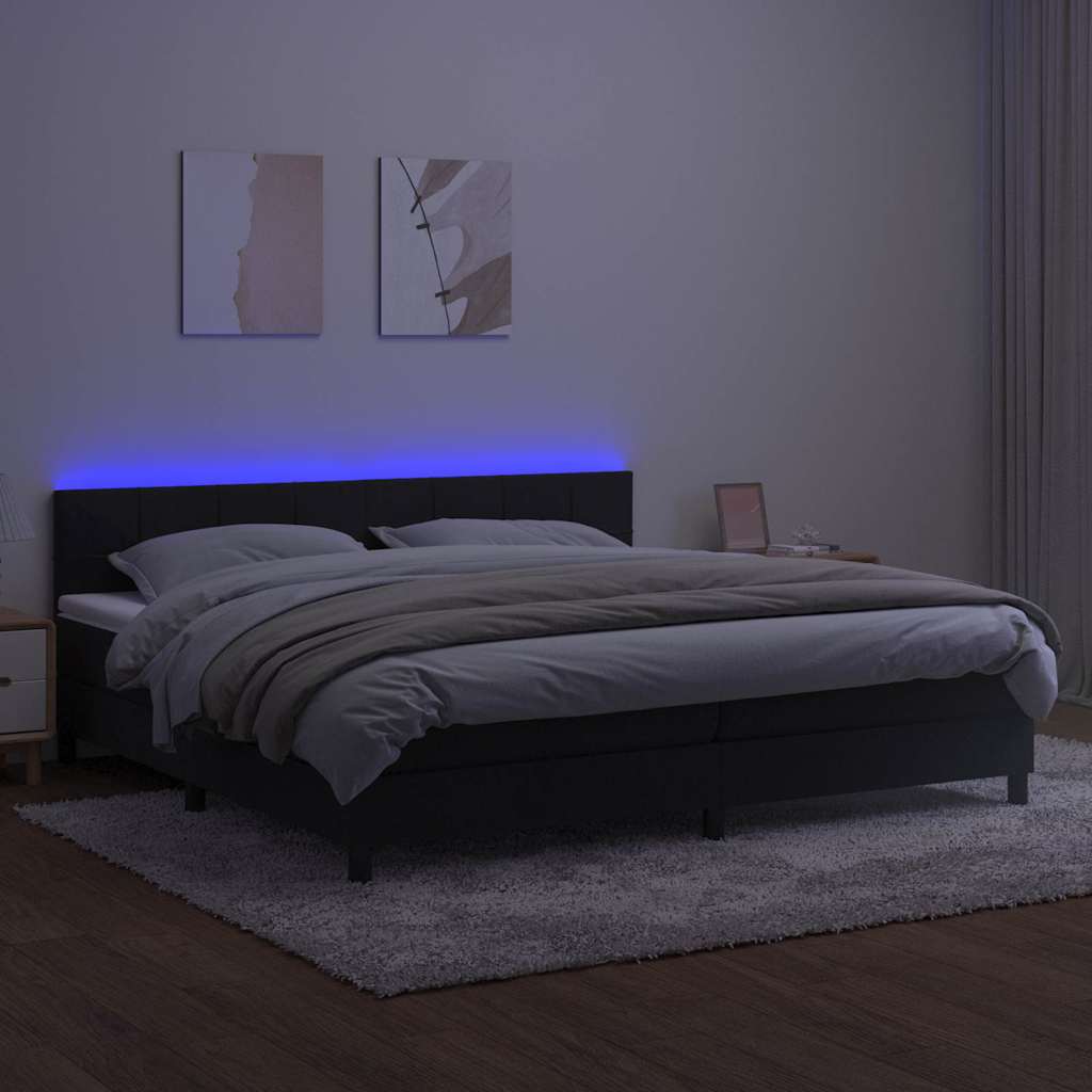 Fekete bársony rugós és LED-es ágy matraccal 200x200 cm 4